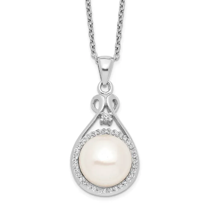 Sterling Silver Rhodiumplated 1011mm White FWC Pearl CZ NecklaceWBCQG410117 WB Choice Jewelry Necklaces