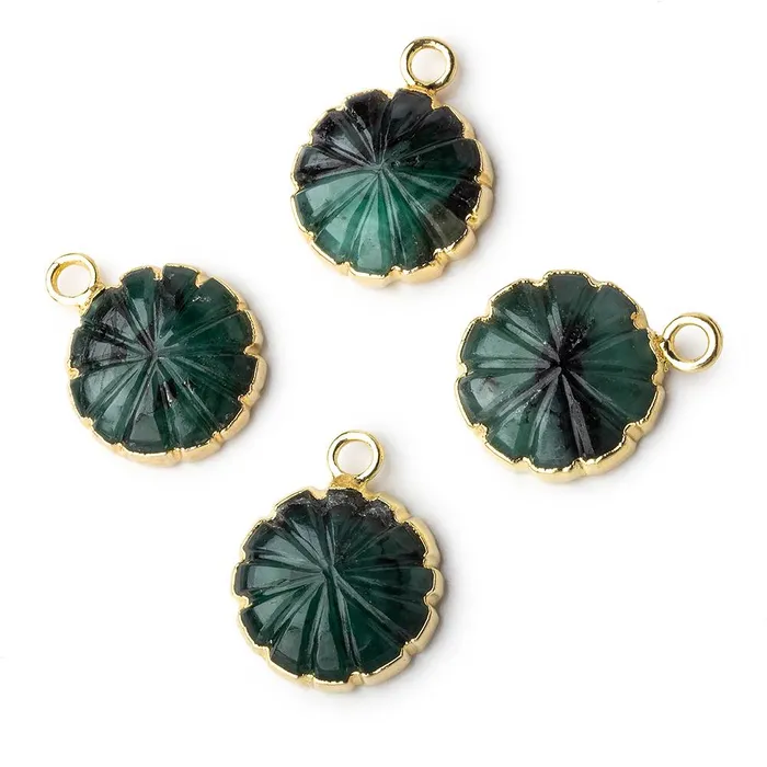 Beadsofcambaycom Necklaces 13mm 22kt Gold Leafed Brazilian Emerald carved floral coin Pendant 1 focal bead Beadsofcambaycom Necklaces 13mm 22kt Gold Leafed Brazilian Emerald carved floral coin Pendant 1 focal bead