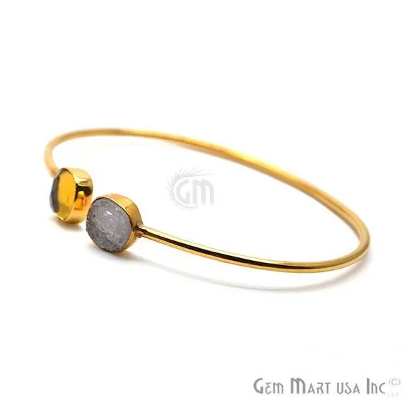 Citrine White Druzy Cushion Shape Adjustable Gold Plated Stacking Bangle Bracelet GemMartUSA Bracelets Citrine White Druzy Cushion Shape Adjustable Gold Plated Stacking Bangle Bracelet GemMartUSA Bracelets