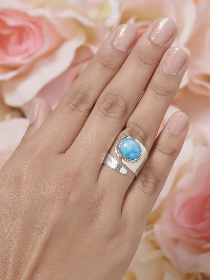Natural Larimar Solid 925 Sterling Silver Designer Ring Jewelry YoTreasure Rings