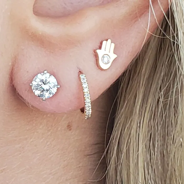 Izakov Diamonds Fine Jewelry Earrings 14K Gold Diamond Accent Petite Hamsa Button Earrings