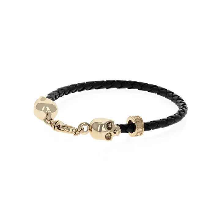 Bracelets 10K Gold Thin Braided Leather Hamlet Skull Bracelet King Baby Bracelets 10K Gold Thin Braided Leather Hamlet Skull Bracelet King Baby