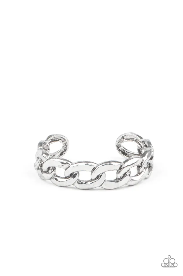 Bracelets Paparazzi Living Off The GRIT Silver Cuff Bracelet A Finishing Touch Jewelry