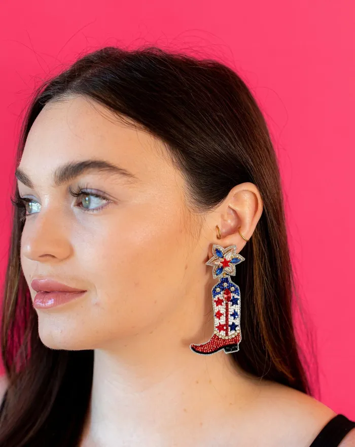 Golden Lily Golden Lily Rhinestone Cowgirl Boots Earrings Red White and Blue Earrings