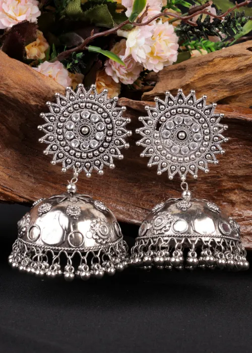 justreal deal Afgani German Silver Oxidized Jhumki Earrings for Women DESIGN 909 Earrings