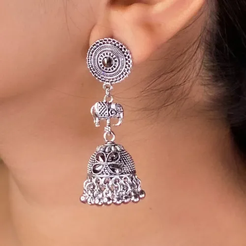 justreal deal Earrings Afgani German Silver Oxidized Jhumki Earrings for Women DESIGN 450
