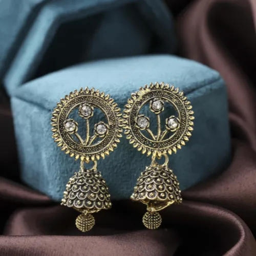 justrealdealcom Earrings Golden Opulent Oxidised Jhumki Earrings DESIGN 494