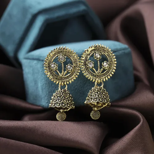 justrealdealcom Earrings Golden Opulent Oxidised Jhumki Earrings DESIGN 494