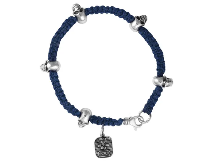 King Baby Bracelets Blue Macrame Bracelet w Sideways Skulls