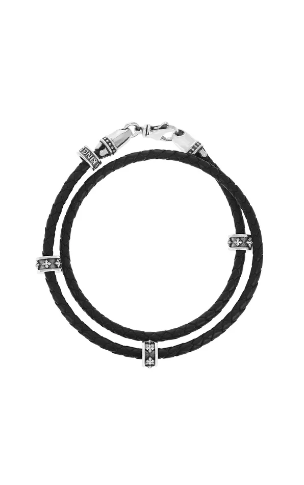 King Baby Bracelets Double Wrap Leather Bracelet w Micro Stackable MB Cross Rings King Baby Bracelets Double Wrap Leather Bracelet w Micro Stackable MB Cross Rings