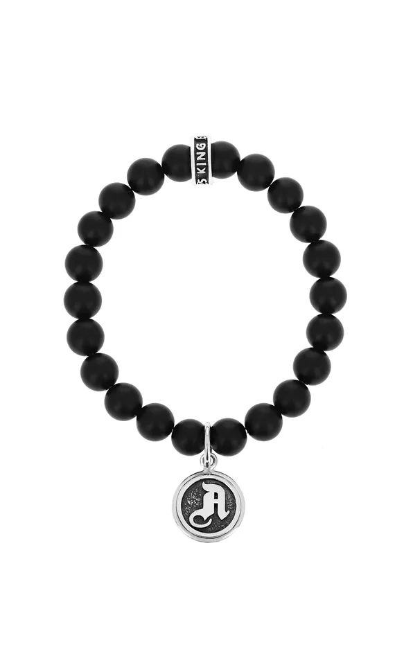 King Baby Bracelets Onyx Bracelet with Personalized Silver Letter Charm