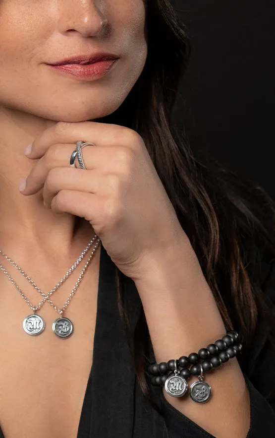 King Baby Bracelets Onyx Bracelet with Personalized Silver Letter Charm