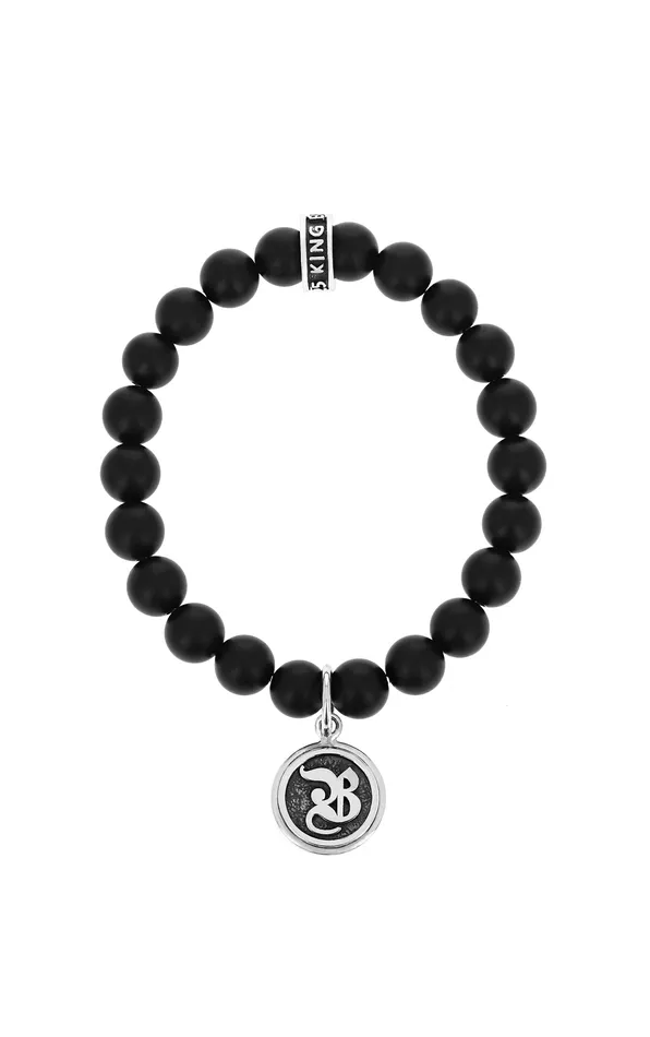 King Baby Bracelets Onyx Bracelet with Personalized Silver Letter Charm