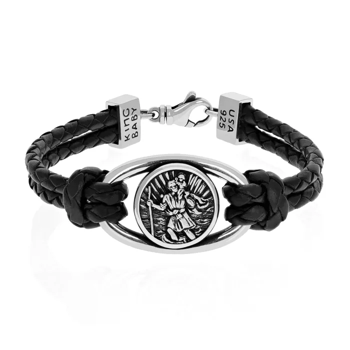 King Baby Bracelets Saint Christopher Braided Leather Bracelet