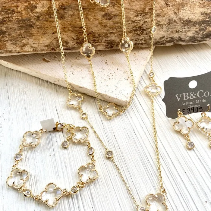 Necklaces VBCO Quatrefoil Clover Long Layering Necklace Designer Style VBCO Designs Handmade Jewelry