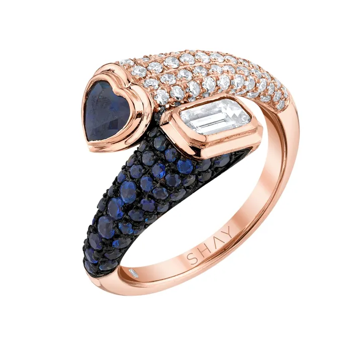READY TO SHIP DIAMOND BLUE SAPPHIRE MIXED BYPASS PINKY RING SHAY JEWELRY Rings