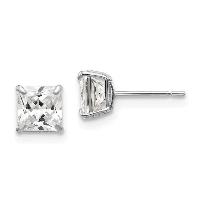 14k White Gold 5 mm Square CZ Post Earrings 073 grams Qgold Earrings