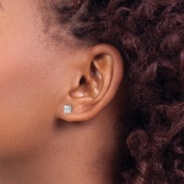 14k White Gold 5 mm Square CZ Post Earrings 073 grams Qgold Earrings