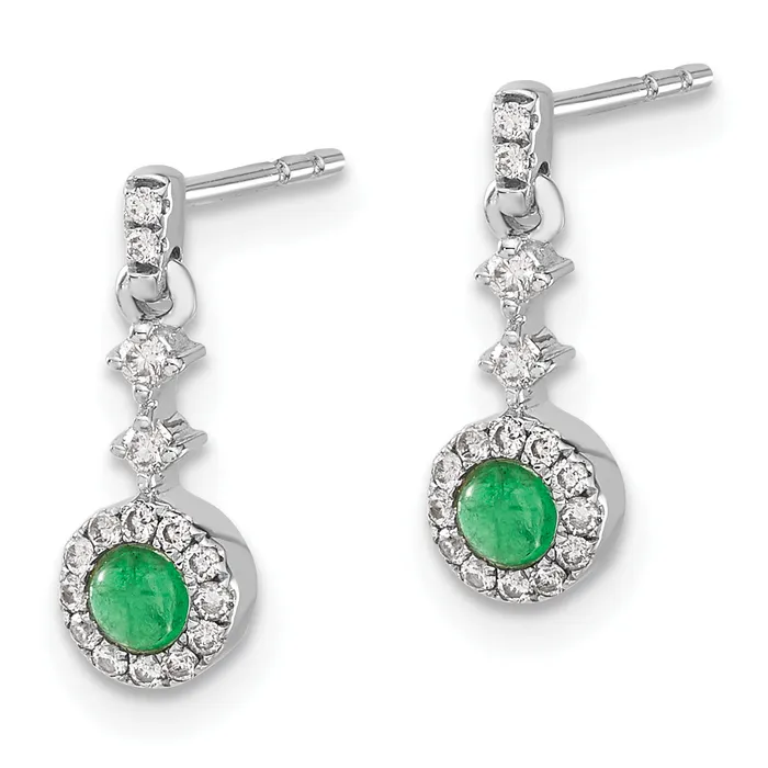 14k White Gold Diamond and Cabochon Emerald Earrings 115 grams Qgold Earrings