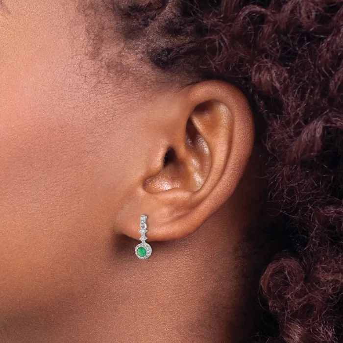14k White Gold Diamond and Cabochon Emerald Earrings 115 grams Qgold Earrings