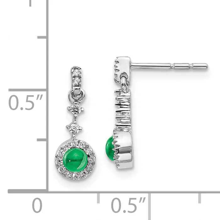 14k White Gold Diamond and Cabochon Emerald Earrings 115 grams Qgold Earrings