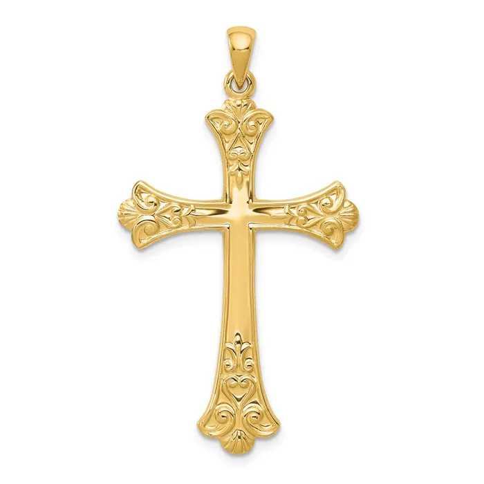 14k Yellow Gold 25 mm Fleur De Lis Cross Pendant 228 grams Qgold Necklaces 14k Yellow Gold 25 mm Fleur De Lis Cross Pendant 228 grams Qgold Necklaces
