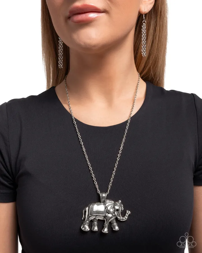 2Piece Set Elaborate Elephant Silver Necklace and Rustic Rotary Silver Earrings Paparazzi Paparazzi Accessories Earrings
