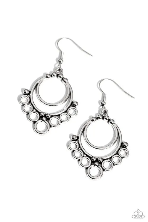 2Piece Set Elaborate Elephant Silver Necklace and Rustic Rotary Silver Earrings Paparazzi Paparazzi Accessories Earrings