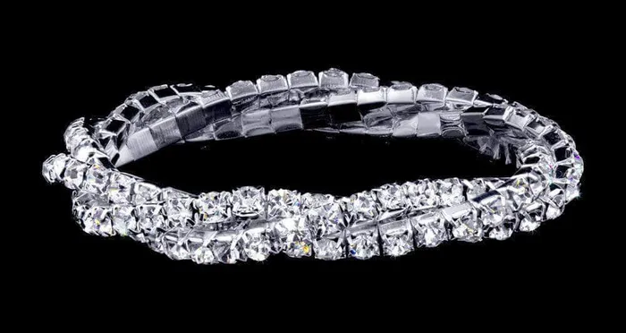 4028 Bracelets 17022 3 Row Twisted Stretch Rhinestone Bracelet Crystal Silver