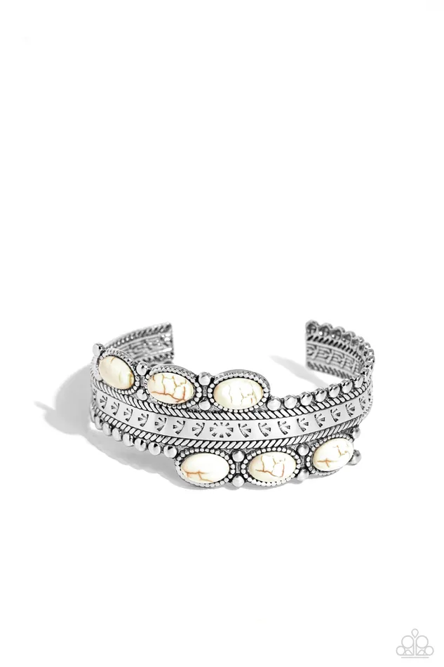 A League of Their STONE White Stone Silver Cuff Bracelet Paparazzi Paparazzi Accessories Bracelets A League of Their STONE White Stone Silver Cuff Bracelet Paparazzi Paparazzi Accessories Bracelets