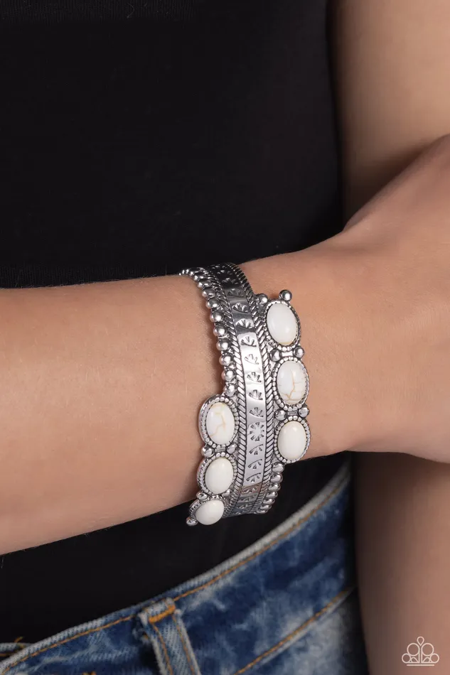 A League of Their STONE White Stone Silver Cuff Bracelet Paparazzi Paparazzi Accessories Bracelets