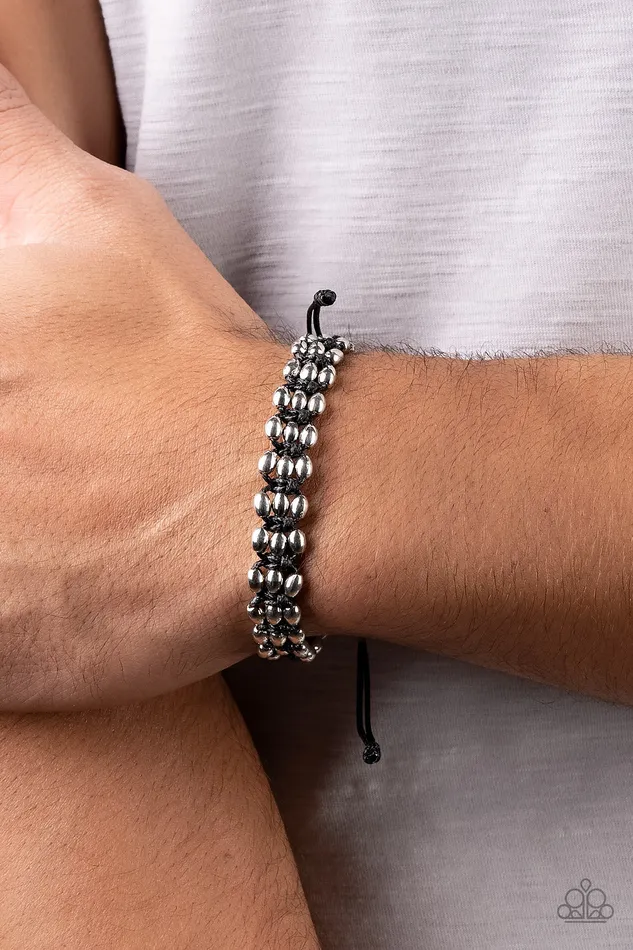 A True BEADliever Black Cord Silver Bead Urban Slide Bracelet Paparazzi Paparazzi Accessories Bracelets