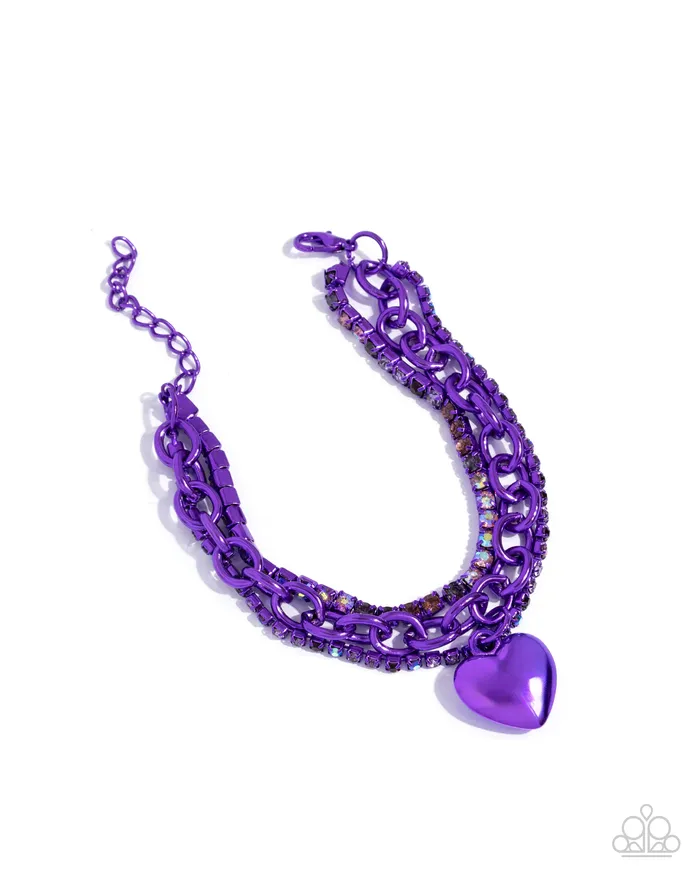 Affectionate Accent Purple Metallic Heart Iridescent Rhinestone Bracelet Paparazzi Paparazzi Accessories Bracelets Affectionate Accent Purple Metallic Heart Iridescent Rhinestone Bracelet Paparazzi Paparazzi Accessories Bracelets
