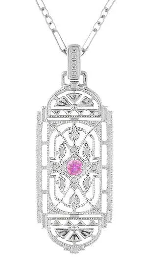Antique Jewelry Mall 1920s Pink Sapphire Pendant in Sterling Silver Vintage Style Art Deco Filigree Necklace Necklaces Antique Jewelry Mall 1920s Pink Sapphire Pendant in Sterling Silver Vintage Style Art Deco Filigree Necklace Necklaces