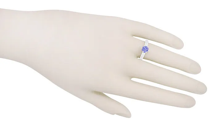 Antique Jewelry Mall Art Deco Carved Filigree Scrolls Crown Tanzanite Solitaire Engagement Ring in 18 Karat White Gold Rings Antique Jewelry Mall Art Deco Carved Filigree Scrolls Crown Tanzanite Solitaire Engagement Ring in 18 Karat White Gold Rings