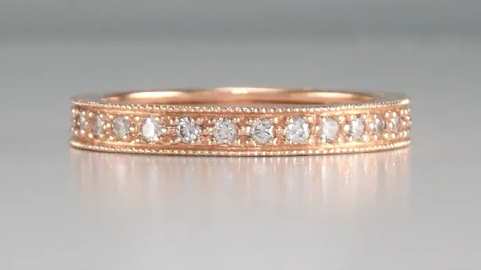 Antique Jewelry Mall Art Deco Rose Gold Engraved Wheat Diamond Eternity Wedding Band Rings