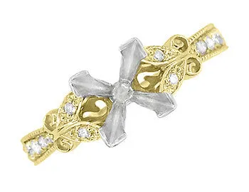 Antique Jewelry Mall Rings Art Deco Filigree Twin Butterflies Yellow Gold 34 Carat Princess Cut Diamond Engagement Ring Setting Antique Jewelry Mall Rings Art Deco Filigree Twin Butterflies Yellow Gold 34 Carat Princess Cut Diamond Engagement Ring Setting