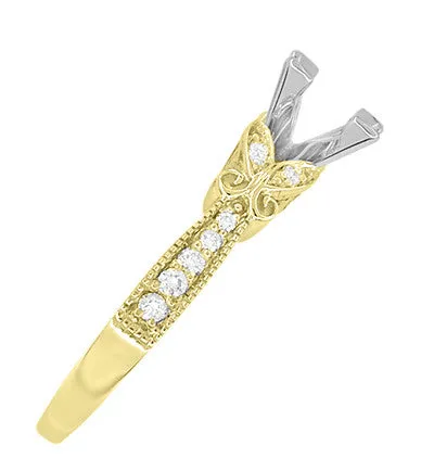 Antique Jewelry Mall Rings Art Deco Filigree Twin Butterflies Yellow Gold 34 Carat Princess Cut Diamond Engagement Ring Setting Antique Jewelry Mall Rings Art Deco Filigree Twin Butterflies Yellow Gold 34 Carat Princess Cut Diamond Engagement Ring Setting