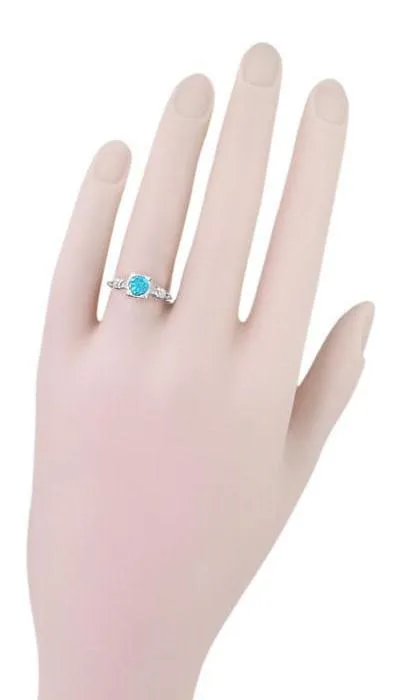 Antique Jewelry Mall Rings Art Deco Hearts and Clovers 1 Carat Swiss Blue Topaz Solitaire Promise Ring in Sterling Silver