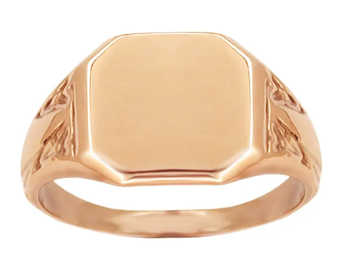 Antique Jewelry Mall Rings Victorian Nature Engraved Rose Gold Rectangular Signet Ring