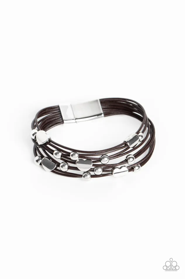Aphrodite Ascending Brown Cord Silver Heart Bead Magnetic Bracelet Paparazzi Paparazzi Accessories Bracelets Aphrodite Ascending Brown Cord Silver Heart Bead Magnetic Bracelet Paparazzi Paparazzi Accessories Bracelets