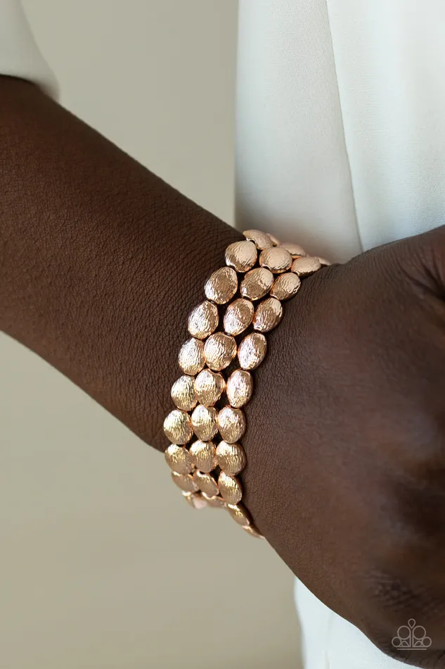 Basic Bliss Rose Gold Textured Stretchy Bracelet Paparazzi Paparazzi Accessories Bracelets