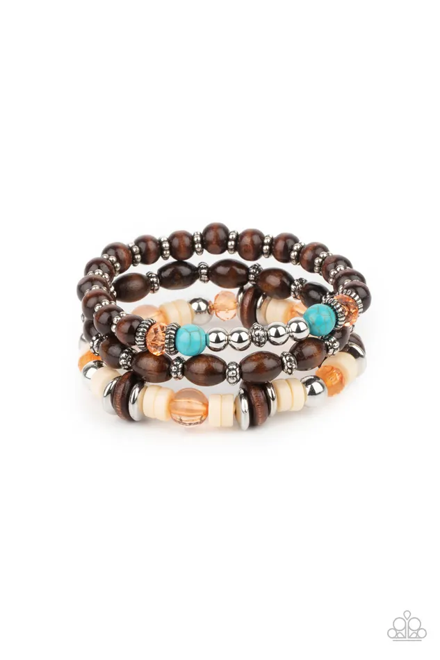 Bracelets Belongs In The Wild Orange and Wood Bead Silver Accent Stretchy Bracelet Paparazzi Paparazzi Accessories Bracelets Belongs In The Wild Orange and Wood Bead Silver Accent Stretchy Bracelet Paparazzi Paparazzi Accessories