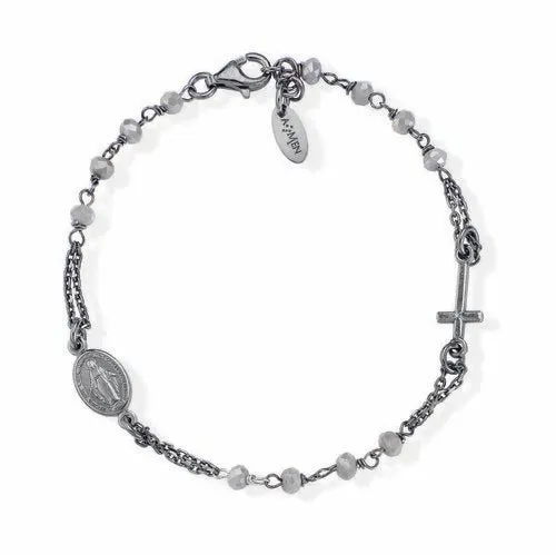 Bracelets ITALY Silver Mary Cross Bracelet w Smokey Crystals 75
