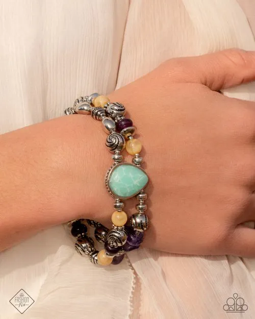 Bracelets Jovial Jive Multi Green Yellow Purple Silver Bead Stretchy Bracelet Paparazzi Fashion Fix March 2025 Paparazzi Accessories