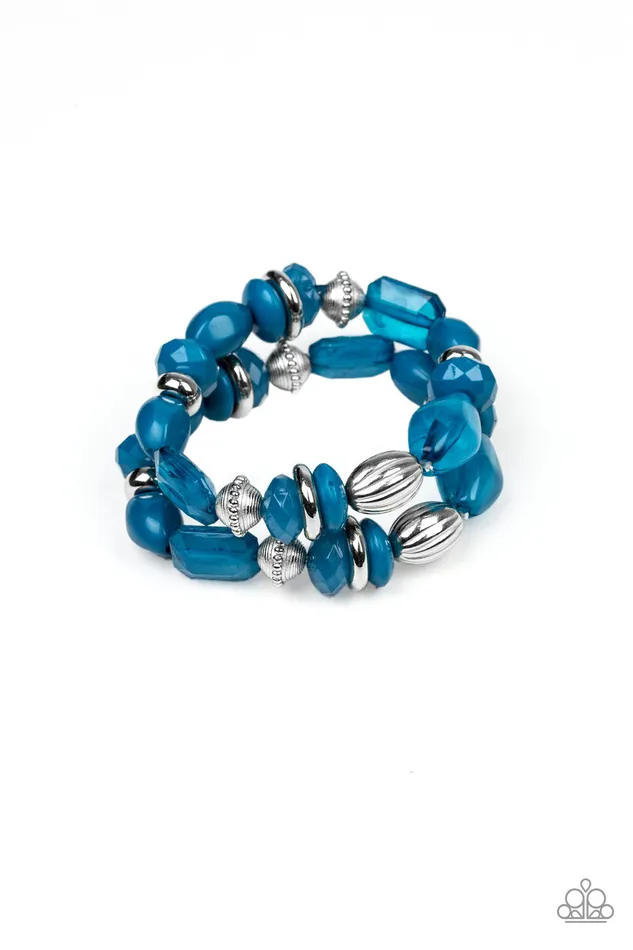 Bracelets Paparazzi Accessories Beach Brunch Paparazzi Blue and Silver Bead Stretchy Bracelet Set Bracelets Paparazzi Accessories Beach Brunch Paparazzi Blue and Silver Bead Stretchy Bracelet Set
