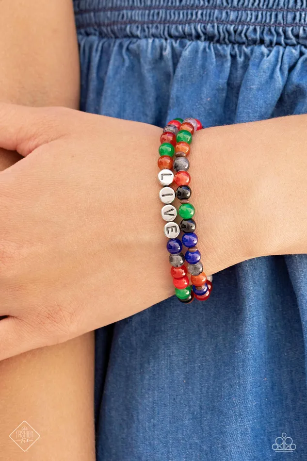 Bracelets Paparazzi Accessories BEAD That As It May Red Colorful Stone Silver LIVE Stretchy Bracelet Set Paparazzi Fashion Fix August 2023