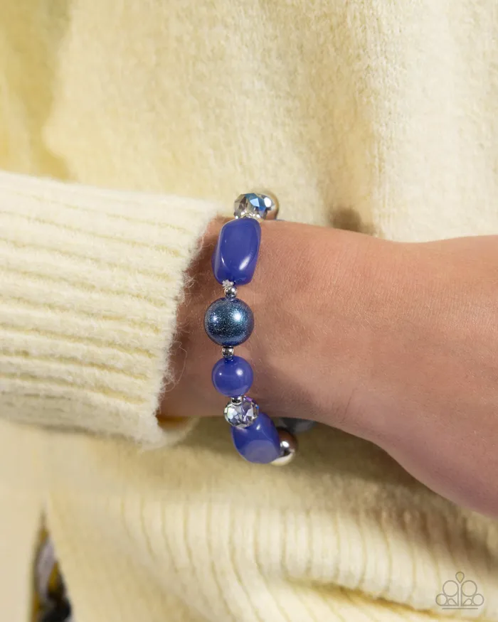 Bracelets Paparazzi Accessories Beaded Backing Blue Glittery Silver Bead Stretchy Bracelet Paparazzi