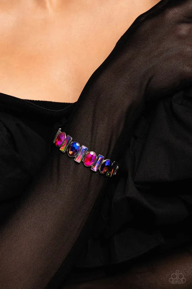 Bracelets Paparazzi Accessories Complimentary Couture Pink Oil Spill Gem Silver Bring Back Stretchy Bracelet Exclusive Paparazzi