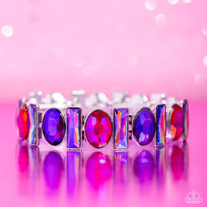 Bracelets Paparazzi Accessories Complimentary Couture Pink Oil Spill Gem Silver Bring Back Stretchy Bracelet Exclusive Paparazzi